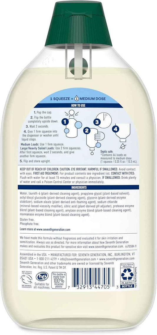 Seventh Generation Ultra Concentrated Free & Clear Laundry Detergent, 23.1 fl oz, No Dyes or Fragrance, EasyDose Cap, Sensitive Skin Liquid Laundry Soap Targets Stains and Everyday Messes