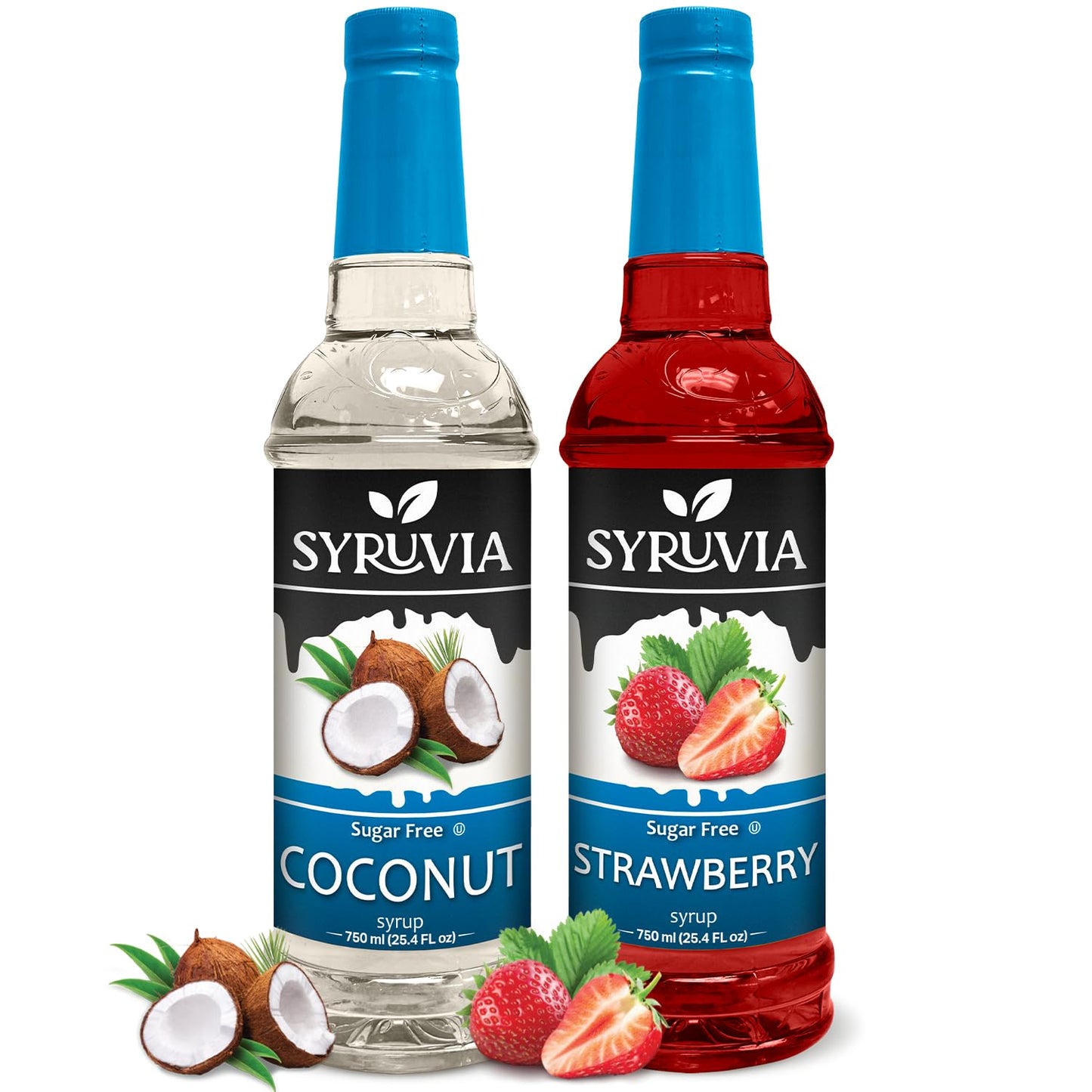 Syruvia Sugar-Free Fruit Flavors Variety Pack Coconut &amp;amp; Strawberry Syrup - 0 Calorie - for Tea, Italian Sodas, Beverages, Desserts, Ice Cream, Cocktails &amp;amp; Mocktails, Kosher, 25.4 fl oz. (2-Pack)