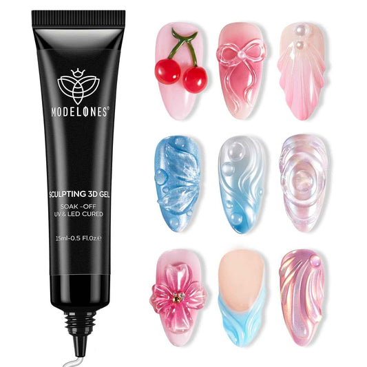 Modelones Nail Art, Sculpting Gel Glue for Molding, Drawing, Charms & Gems Glue, Nail Stuff for Chrome Powder and Rhinestone Design No Wipe, U V Light Cured Salon & DIY Use