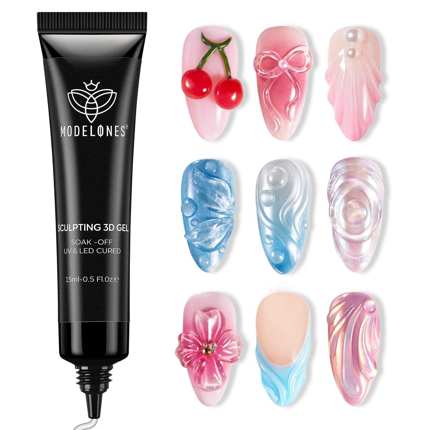 Modelones Nail Art, Sculpting Gel Glue for Molding, Drawing, Charms & Gems Glue, Nail Stuff for Chrome Powder and Rhinestone Design No Wipe, U V Light Cured Salon & DIY Use
