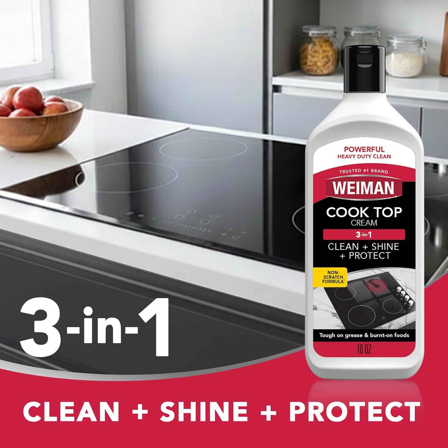 Weiman Ceramic and Glass Cooktop - Stove Top Daily Cleaner Kit - Glass Induction Cooktop Cleaning Bundle for Heavy Duty Mess Cleans Burnt-on Food