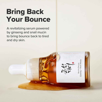 Beauty of Joseon Revive Snail Mucin Ginseng Serum Hydrating Peptide Facial Moisturizer Dark Spot Acne Scar Remover for Sensitive Face. Korean Skin Care for Men and Women