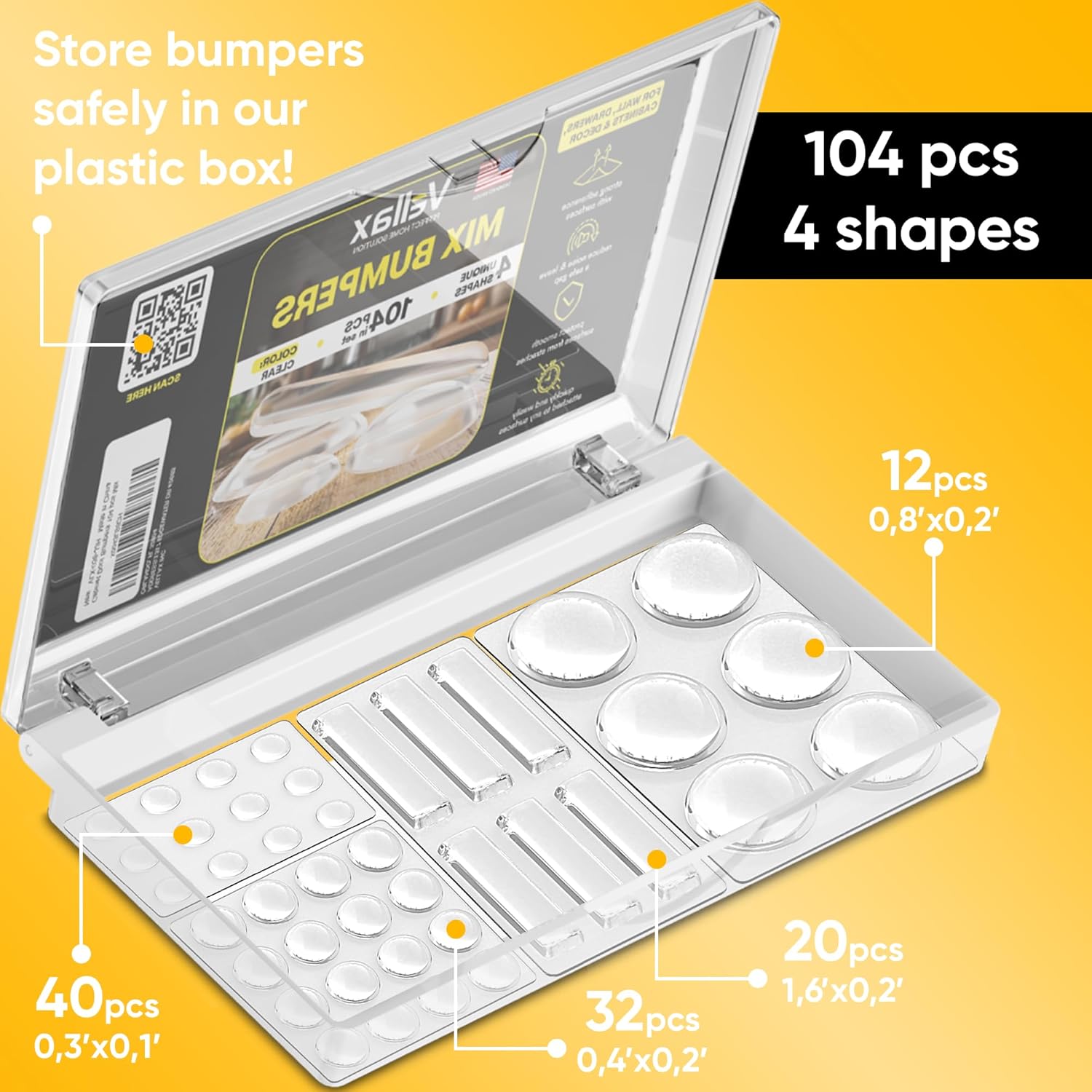 104_Clear_Cabinet_Bumper_Pads_–_Self-Adhesive_Silicone_Buffer_Set_with_4_Shapes_for_Doors,_Drawers_&_Furniture_–_Sound_Dampening_&_Surface_Protection