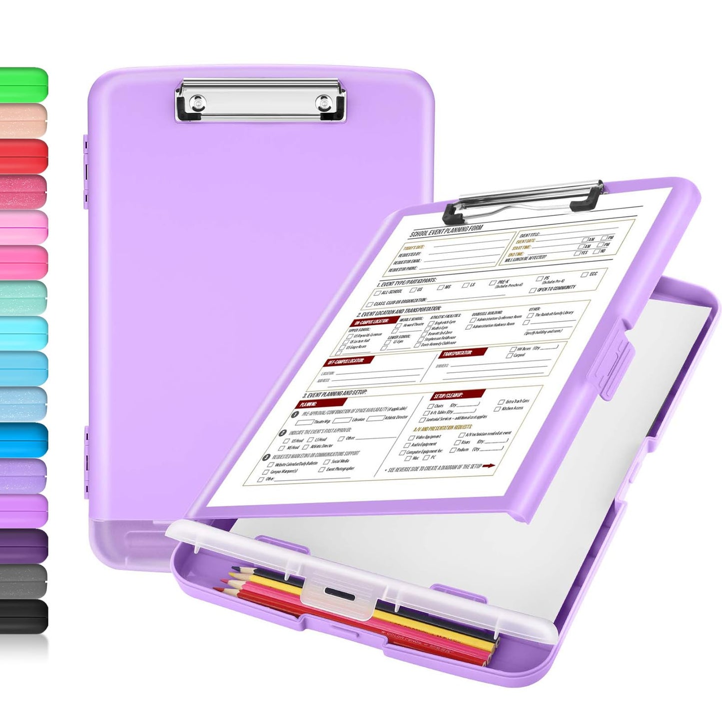 Sooez Clipboard with Storage, Clip Board 8.5 x 11 with Pen Holder, Plastic Organization Case Box for Letter Legal A4 Size Paper, Low Profile Clip, Nurses Teachers Must Haves, School &amp;amp; Office Supplies
