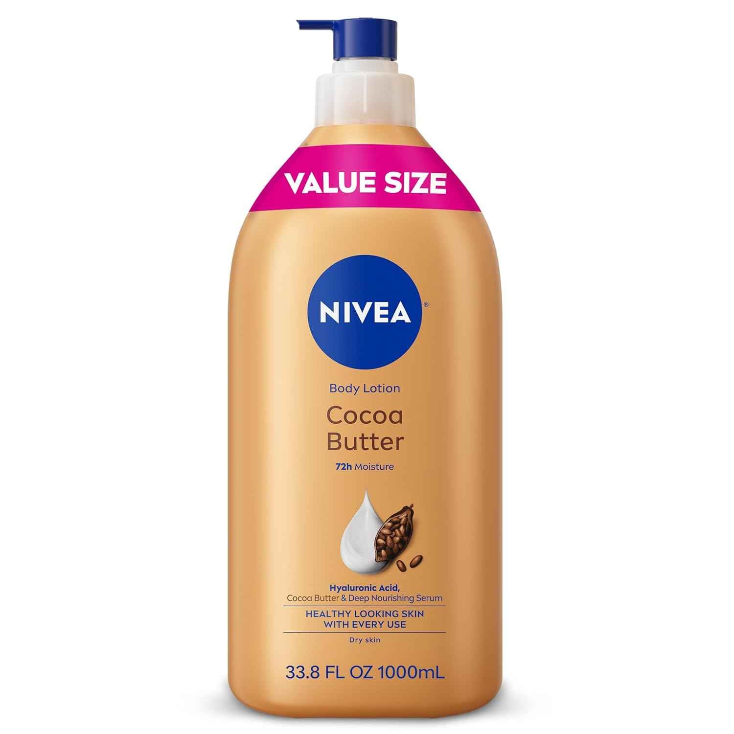 NIVEA Cocoa Butter Body for Dry Skin with Hyaluronic Acid, Cocoa Butter and Deep Nourishing Serum, 72-Hour Body Moisturizer