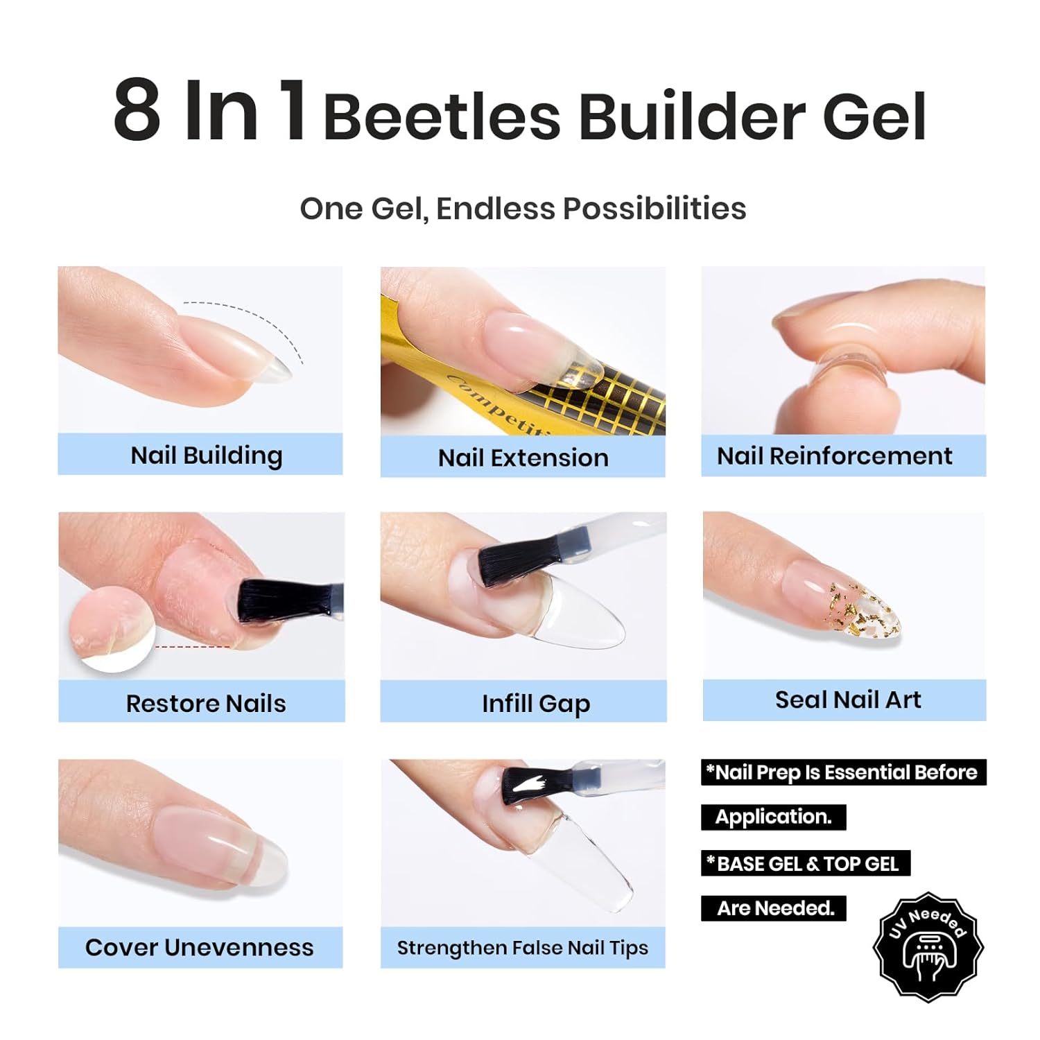 Beetles_Builder_Gel_for_Nails,0.51_oz_8_in_1_Strengthening_Nails_Enhancement_Building_Apex_for_Beginners_&_DIY_Salon_Manicure,Clear_Builder_Nail_Gel,LED_&_UV_Lamp_Needed