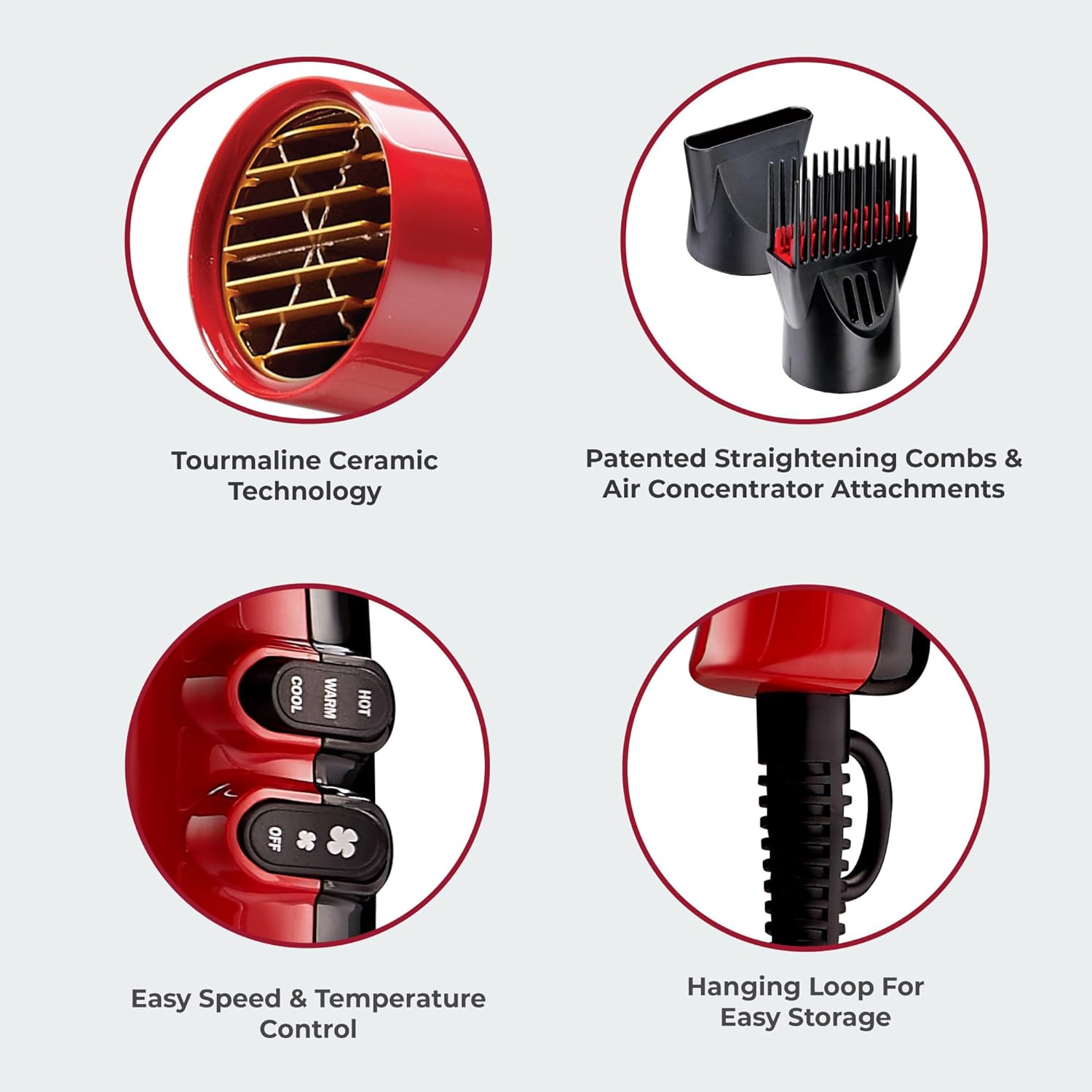 KISS_1875_Watt_Pro_Tourmaline_Ceramic_Hair_Dryer,_Styling_Edition,_3_Heat_Settings,_2_Speed_Settings,_Cool_Shot_Button,_7_Blow_Dryer_Accessories_Included,_2-Year_Warranty_-_Red