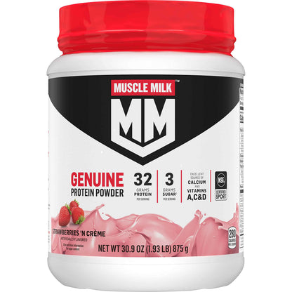Muscle Milk Genuine Protein Powder, 32g Protein, 2g Sugar, Calcium, Vitamins A, C & D, NSF Certified for Sport, Energizing Snack, Packaging May Vary