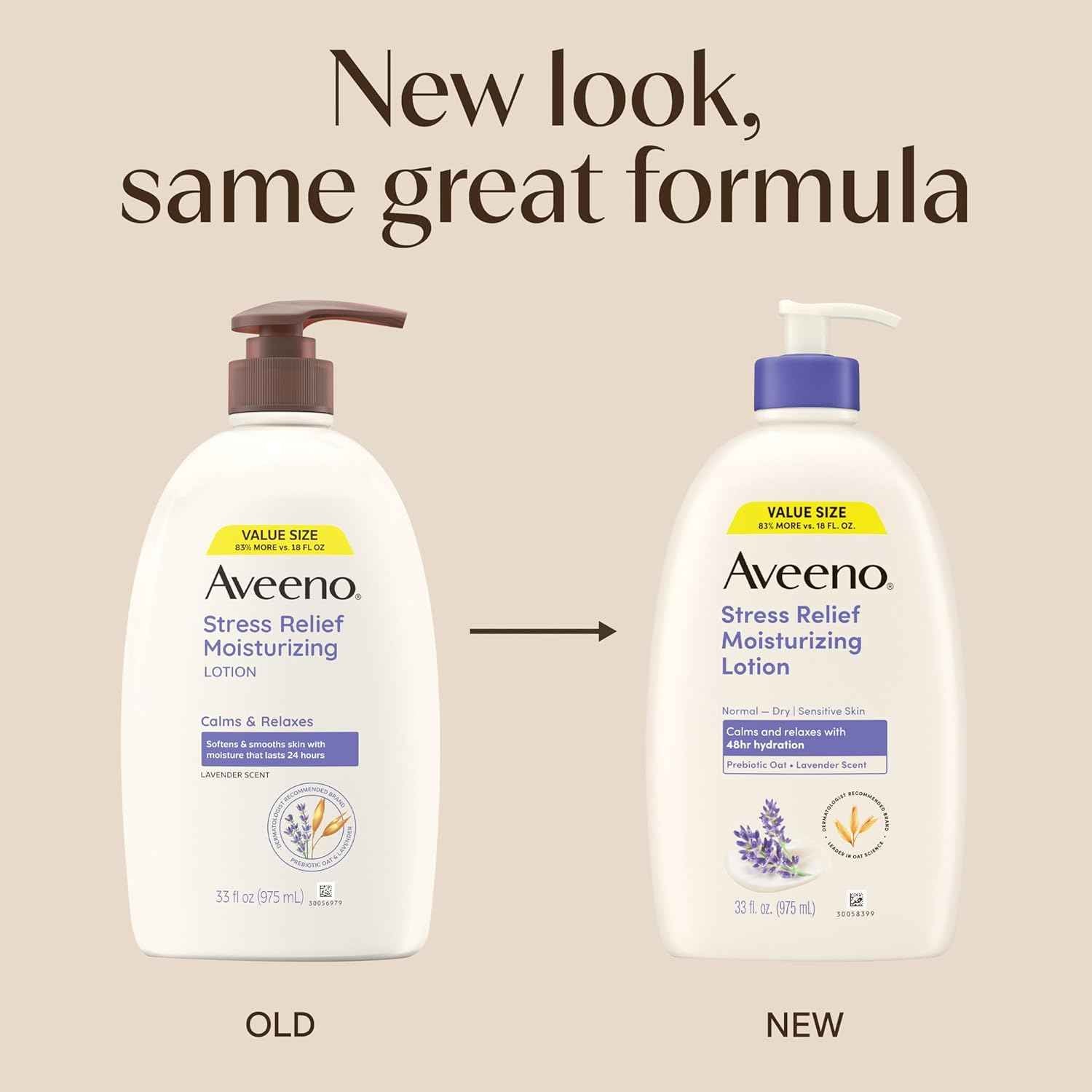 Aveeno Stress Relief Moisturizing Body Lotion with Prebiotic Oat & Lavender Scent for Sensitive Skin, Calms & Relaxes with 48 Hour Hydration, Fast Absorbing & Non-Greasy
