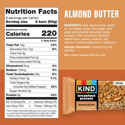 KIND_Breakfast_Protein_Bars_Variety_Pack,_Gluten_Free,_Low_Sodium,_Healthy_Snacks,_Peanut_Butter,_Honey_Oat,_Almond_Butter,_8g_Protein,_18_Count_(18_Packs_of_2_Bars)