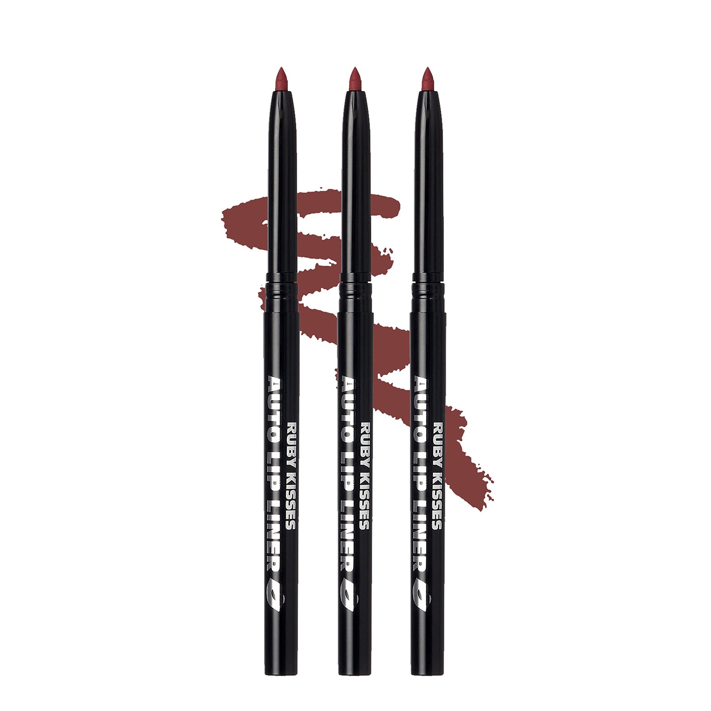 Ruby Kisses Auto Lip Liner Pencil (Plum 3 Pack), Long Lasting &amp;amp; Non-Fading, Smooth Application, Non-Feathering with Rich Pigmented Color, No Sharpener Needed, Ideal for Full Lips Look