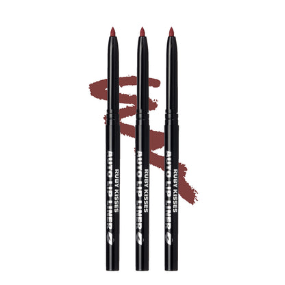 Ruby Kisses Auto Lip Liner Pencil (Plum 3 Pack), Long Lasting &amp;amp; Non-Fading, Smooth Application, Non-Feathering with Rich Pigmented Color, No Sharpener Needed, Ideal for Full Lips Look