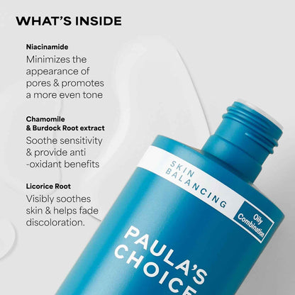 Paula's Choice SKIN BALANCING Pore-Reducing Face Toner with Niacinamide, for Oily Skin & Combination, Minimizes Large Pores, Controls Oil & Shine, Hydrates & Replenishes, Fragrance-Free