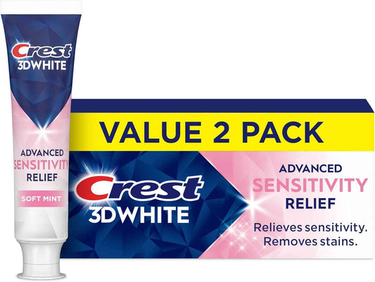 Crest 3DWhite Advanced Whitening Sensitivity Relief Toothpaste, Soft Mint, 3.3 oz, Pack of 2