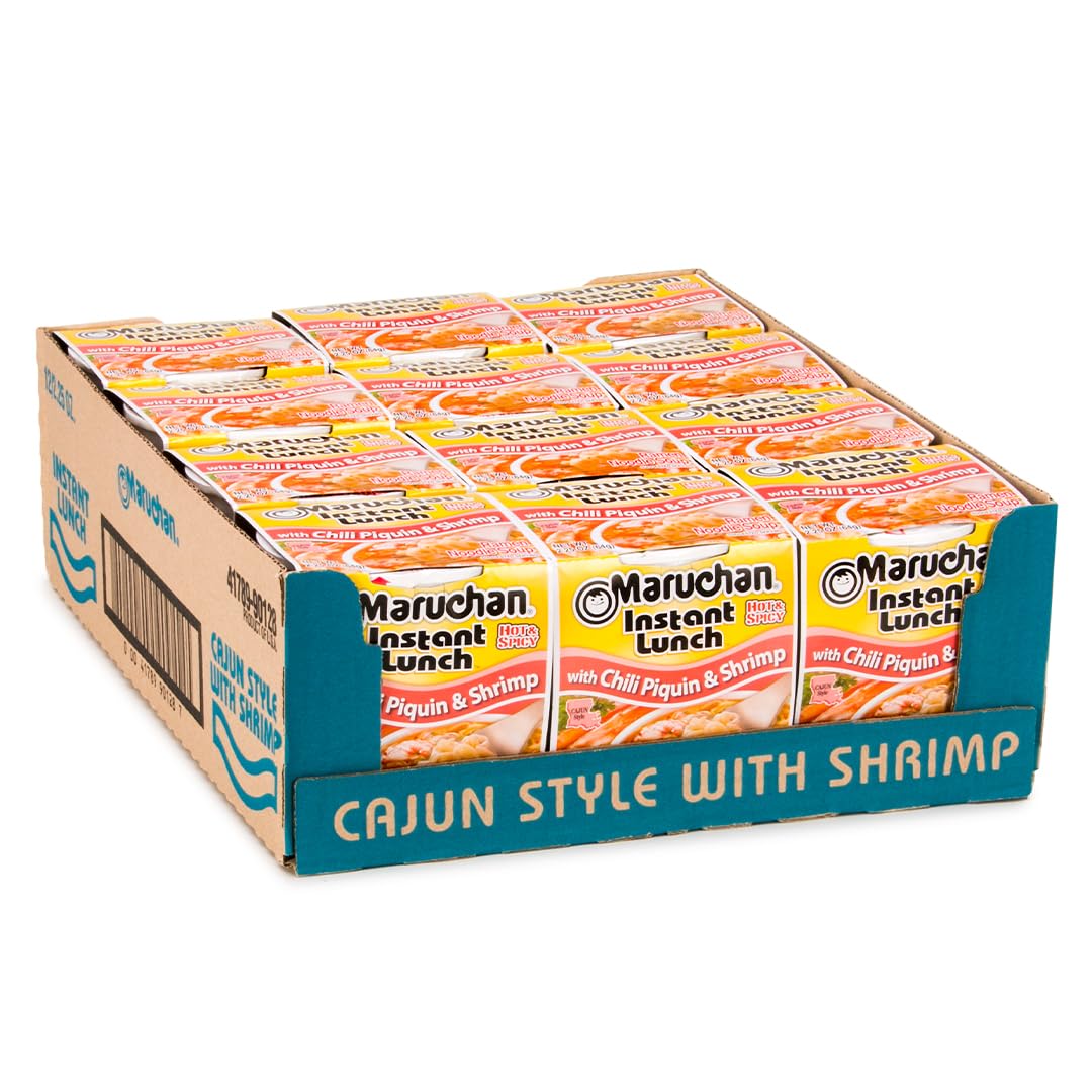 Maruchan Instant Lunch Ramen Noodles, Chili Piquin &amp;amp; Shrimp – Japanese-Style Instant Noodle Soup, Easy Meal Ready in 3 minutes – 2.25 Oz Cup, Pack of 12