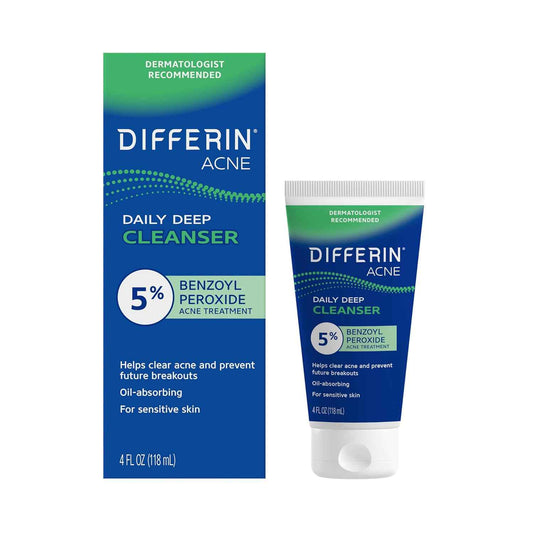 Differin Acne Face Wash with 5% Benzoyl Peroxide, Daily Deep Cleanser by the makers of Differin Gel, Gentle Skin Care for Acne Prone Sensitive Skin