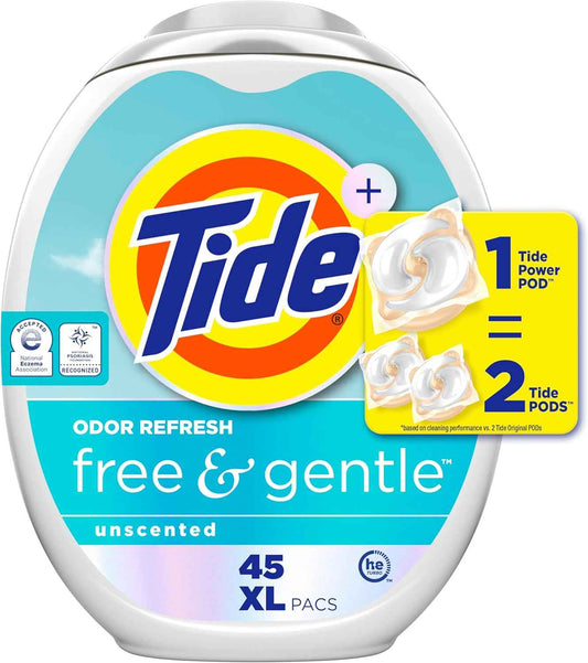 Tide PODS Free and Gentle Odor Refresh Laundry Detergent Packs, Hypoallergenic Laundry Detergent Pods