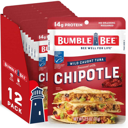 Bumble Bee Seasoned Tuna Pouch - Wild Caught and Ready to Eat for Snack, Salad, Korean Tuna Bowl - 14g Protein per Serving - PERFECT, PORTABLE, GOODNESS - 2.5 oz Packet