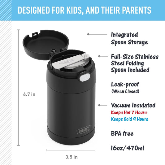 THERMOS_FUNTAINER_Insulated_Stainless_Steel_Food_Jar,_16_Ounce,_Kids_Lunch_with_Foldable_Spoon,_Push-Button_Lid,_Matte_Black