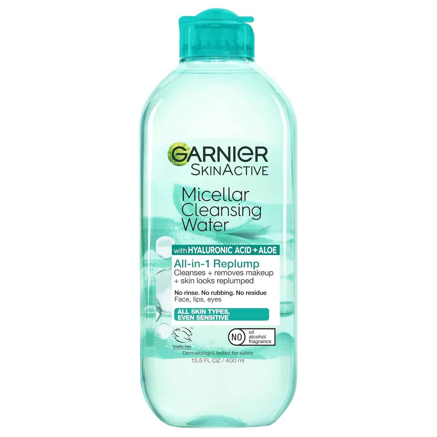 Garnier Micellar Water with Hyaluronic Acid, Facial Cleanser & Makeup Remover, Hydrating and Plumping, For All Skin Types, Vegan, Cruelty Free, 13.5 Fl Oz (400mL)