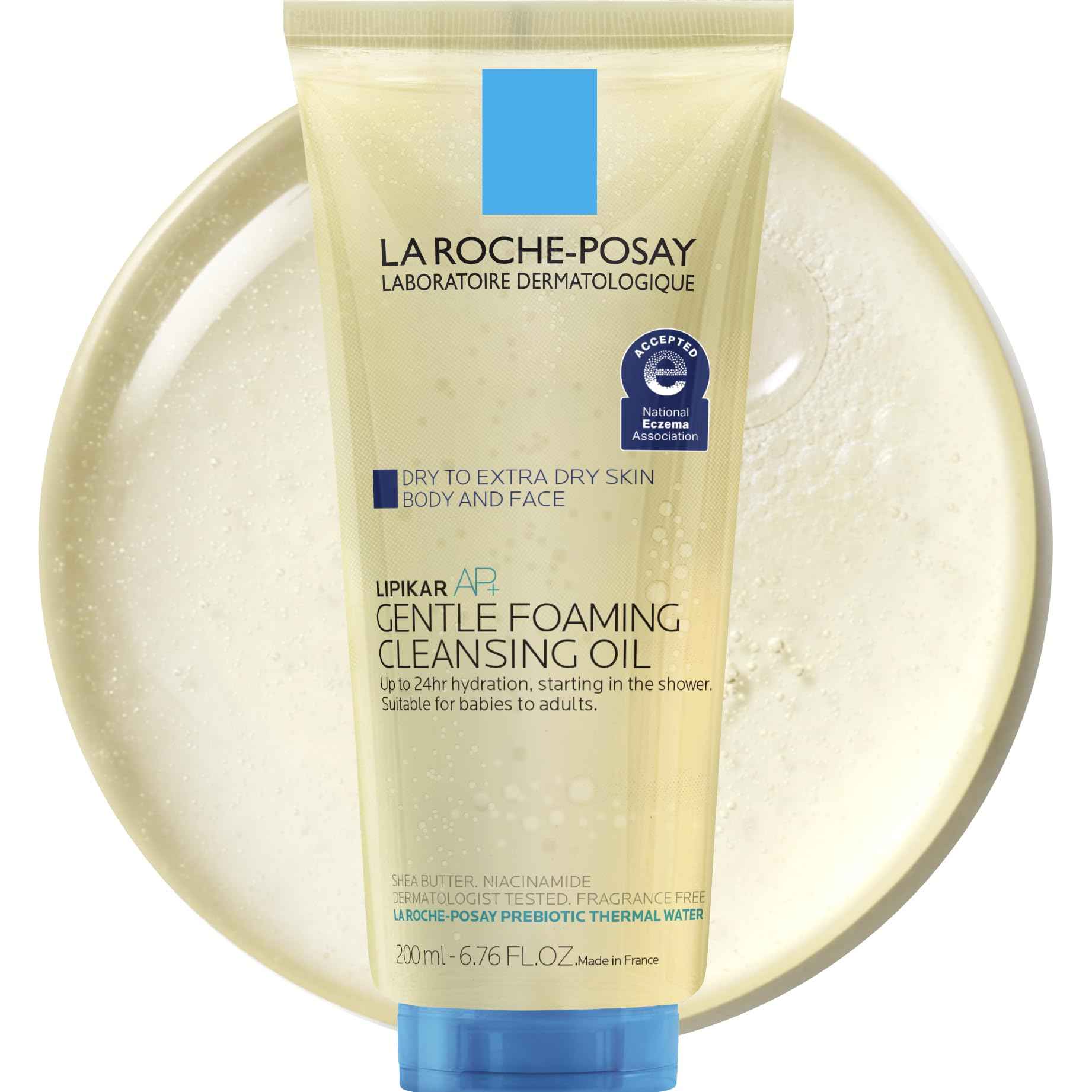 La Roche-Posay Lipikar AP+ Gentle Foaming Cleansing Oil, Gentle Oil Cleanser for Face and Body Formulated with Niacinamide, Long-Lasting 24-hour Hydration, Fragrance-Free & Soap Free