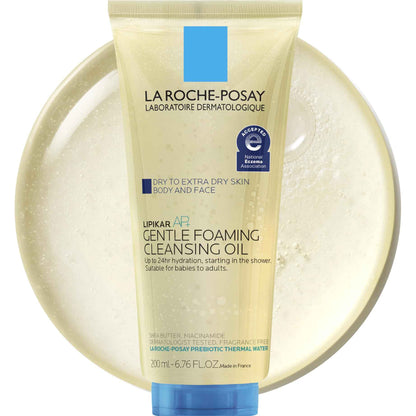 La Roche-Posay Lipikar AP+ Gentle Foaming Cleansing Oil, Gentle Oil Cleanser for Face and Body Formulated with Niacinamide, Long-Lasting 24-hour Hydration, Fragrance-Free & Soap Free