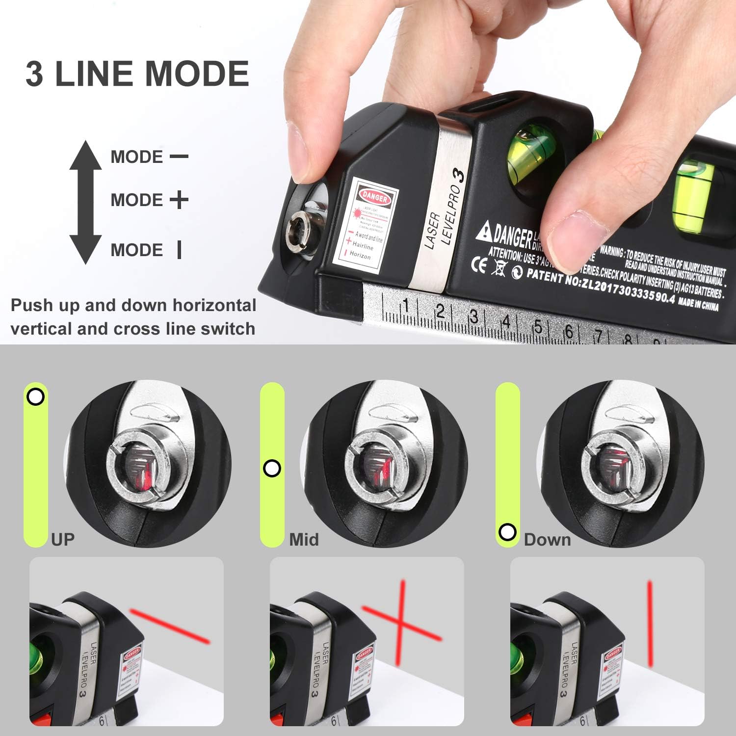 Laser_Level_Line_Tool,_Multipurpose_Laser_Level_Kit_Standard_Cross_Line_Laser_leveler_Beam_Tool_with_Metric_Rulers_8ft/2.5M_for_Picture_Hanging_cabinets_Tile_Walls_by_AikTryee.