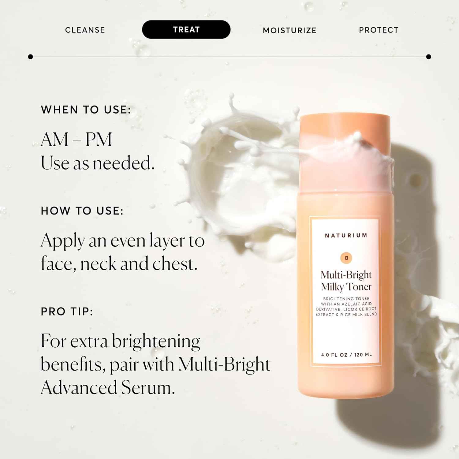 Naturium Multi-Bright Milky Toner, Exfoliating Skincare for Face with Azelaic Acid, 120 mL / 4 fl oz