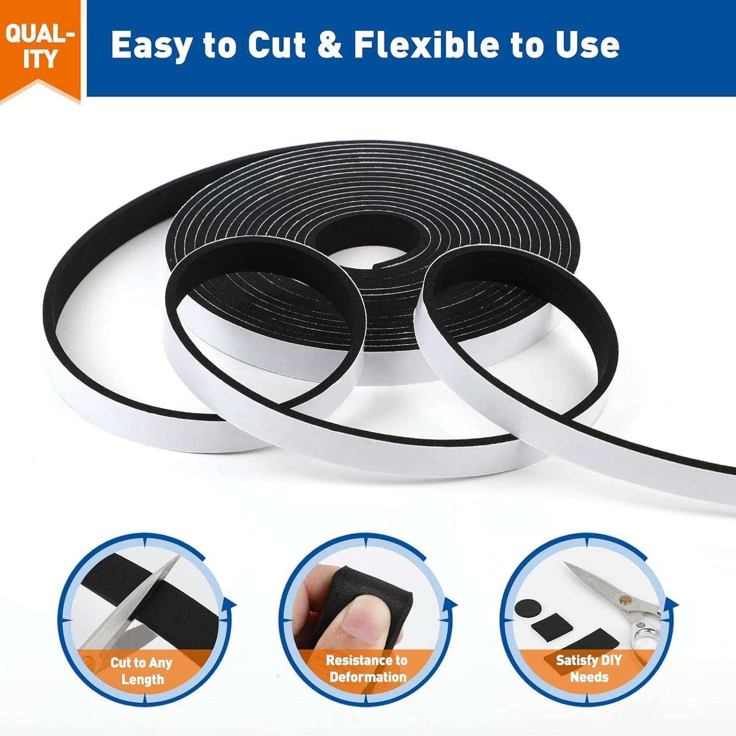 MAGZO_Weather_Stripping_Door_Seal,_1/2_Inch_Wide_X_1/8_Inch_Thick_Adhesive_Foam_Tape_Soundproof_Weatherstripping_for_Windows,_3_Rolls_Total_50FT_Black