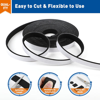 MAGZO_Weather_Stripping_Door_Seal,_1/2_Inch_Wide_X_1/8_Inch_Thick_Adhesive_Foam_Tape_Soundproof_Weatherstripping_for_Windows,_3_Rolls_Total_50FT_Black