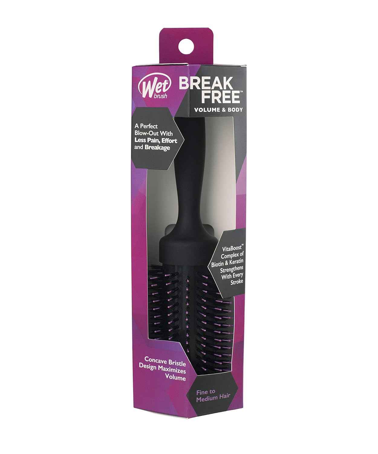 Wet Brush Volumizing Round Brush for Fine to Medium Hair - Salon Blow-Out, Less Pain & Breakage, Lightweight Boar Bristle Detangles & Removes Knots
