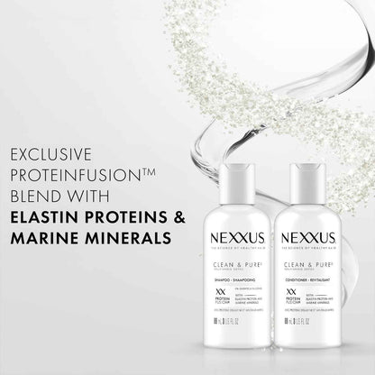 Nexxus Travel Shampoo and Conditioner, Clean & Pure – Hair Products with Elastin Protein and Marine Minerals, Sulfate-Free, 3 Oz Ea
