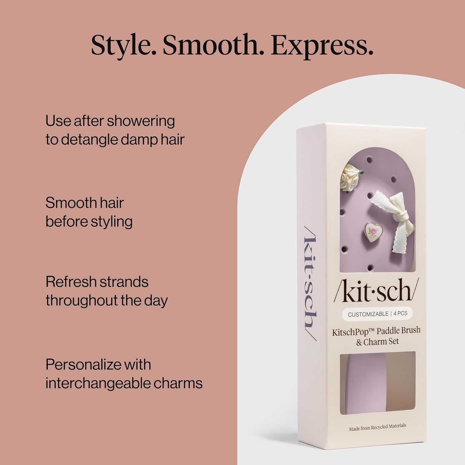 KitschPop™_Paddle_Hairbrush_for_Women_–_Flexible_Bristles_Paddle_Brush_for_Less_Breakage,_Scalp-Stimulating_Detangler_Hair_Brush_for_Wet_&_Dry_Hair,_Customizable_with_KitschPop™_Charms_-_Soft_Violet