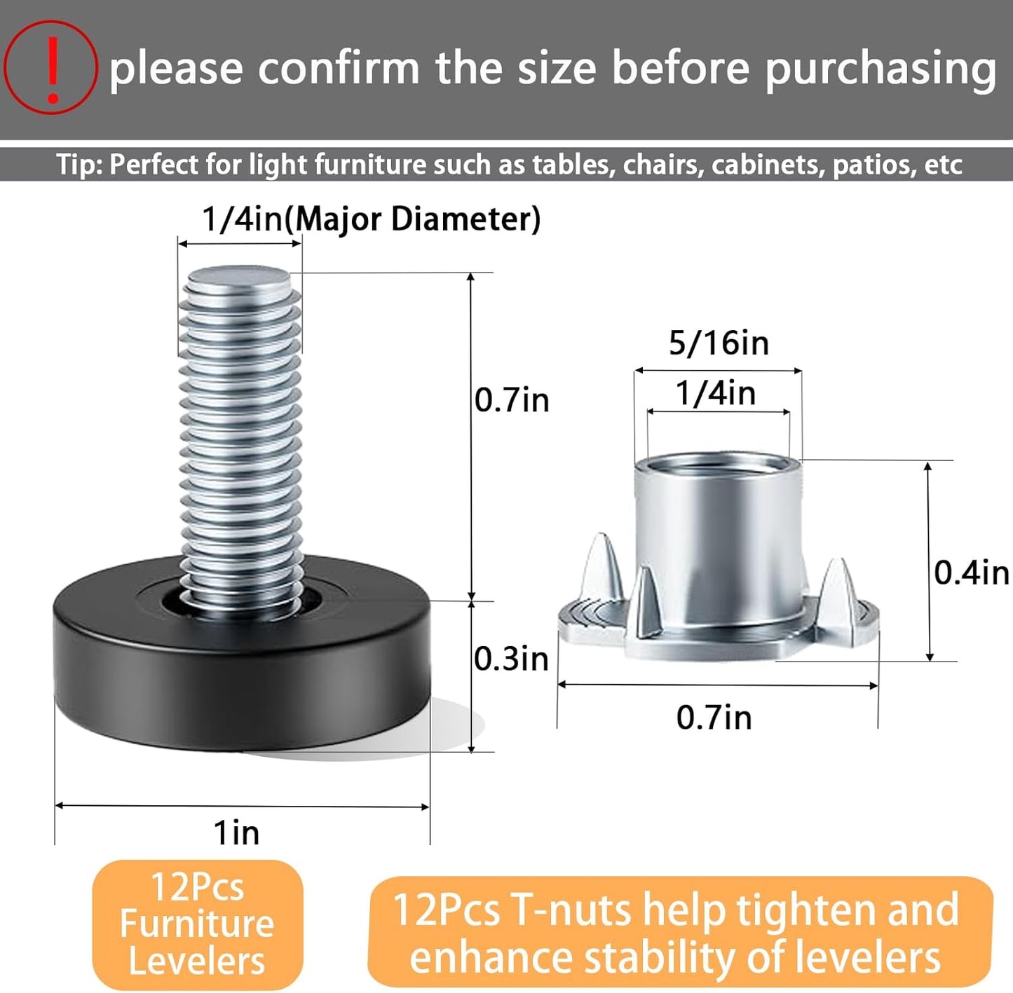 1/4"_Thread_Leveling_Feet,_12_PCS_Adjustable_Furniture_Levelers_with_T-Nuts,_Threaded_Screw-in_Table_Feet_for_Individual_Adjustment