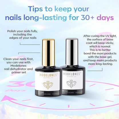 modelones Gel Top Coat, 15 ml 2026 Upgrade Super Shiny Base and Top Coat Set, Soak Off Nail Lamp Acid Free No Wipe Clear Base Top Gel Nail Polish