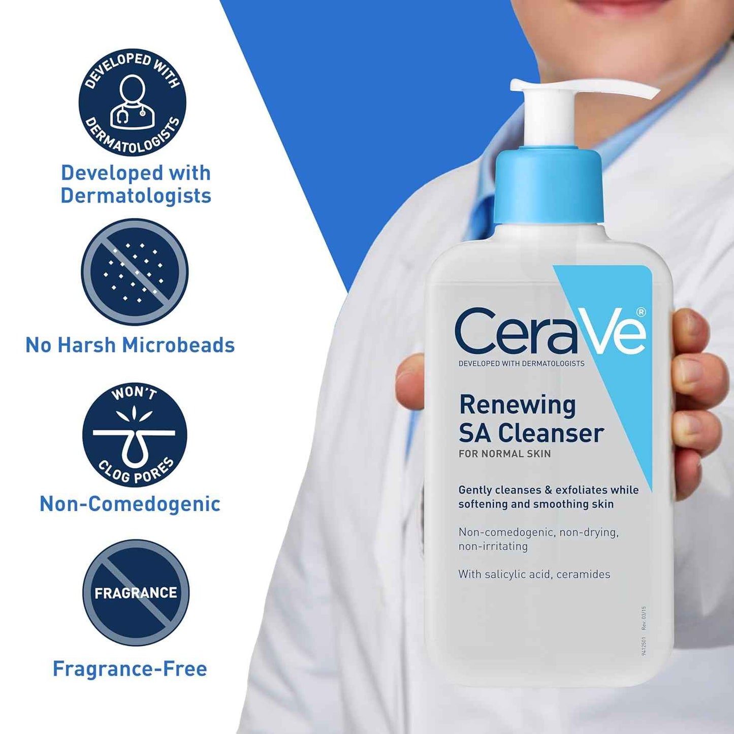 CeraVe Renewing Salicylic Acid Cleanser, Formulated With Hyaluronic Acid, Niacinamide, & Ceramides, Gentle BHA Exfoliating Face Wash Smoothes & Softens Skin, Non Comedogenic & Fragrance Free