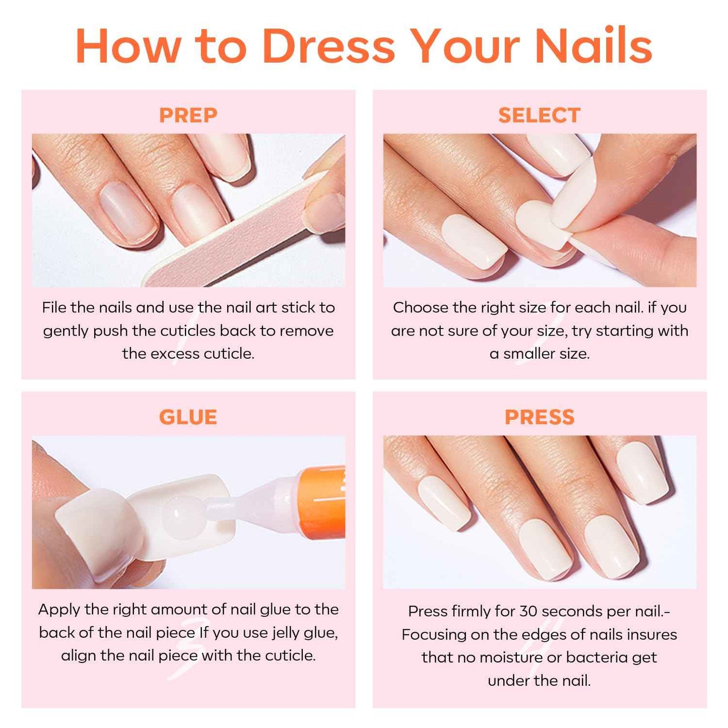 Modelones  Press on Nails Almond, Summer Short Fake Nails, Reusable Nail Kit with Nail Glue Adhesive Tabs Mini Nail File, Nails Press Ons 32Pcs 16 Sizes, Women Girl Gift