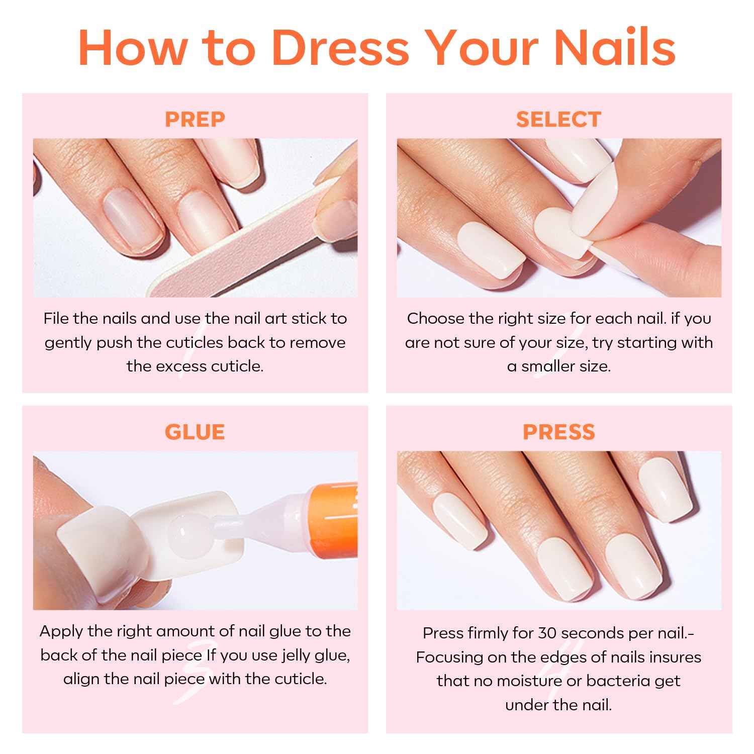 Modelones  Press on Nails Almond, Summer Short Fake Nails, Reusable Nail Kit with Nail Glue Adhesive Tabs Mini Nail File, Nails Press Ons 32Pcs 16 Sizes, Women Girl Gift