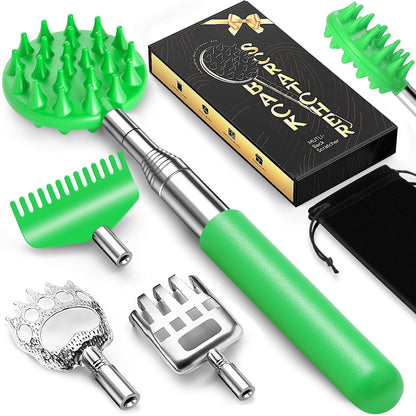 TUKUOS Telescoping Back Scratcher with 5 Detachable Scratching Heads, Valentines Day Gifts for Him Men, Anniversary Birthday Gifts for Men Women Back Scratcher for Men/Dad/Women/Adults - Green