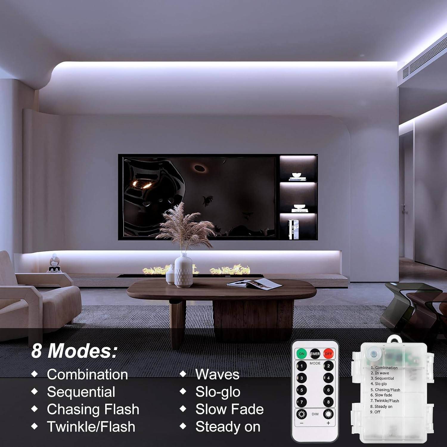 echosari_2_PCS_Strip_Lights_Battery_Operated,_9.8Ft/16.4ft_Strip_Lights_Self-Adhesive_with_Remote_Timer,_Flexible_Cuttable_Light_Strip_for_Bedroom_TV_Boat_Kitchen_Cupboard_Decor_(Cool_White/Warm_White)