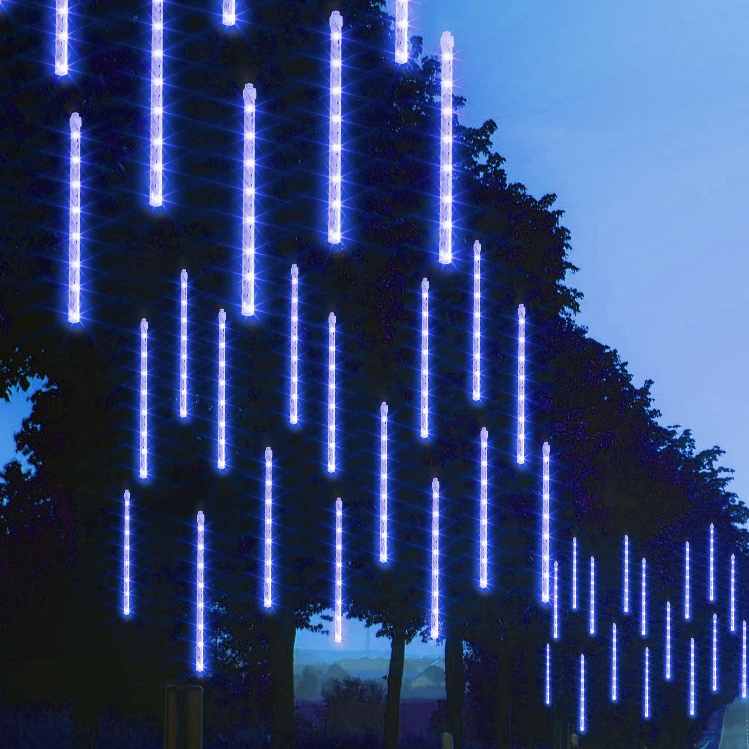 FUNPENY_Meteor_Shower_Rain_Lights,_288/864_LED_Christmas_Lights_Icicle_Snow_Falling_Halloween_Light_Outdoor_Raindrop_Light,_30cm_8_Tubes_Xmas_Tree_Holiday_Christmas_Halloween_Decoration,_Blue