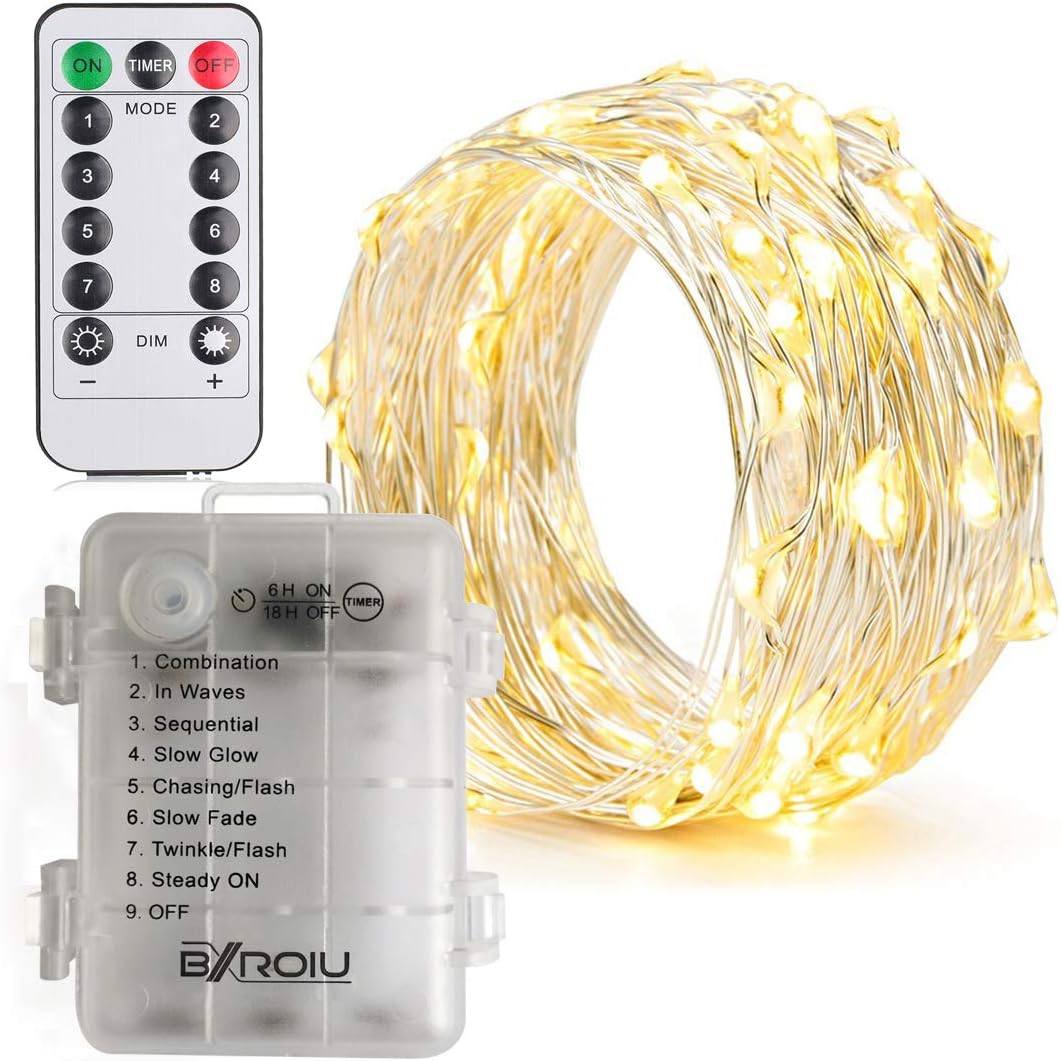 2_x_Fairy_Lights_Battery_Operated,Silver_Wire_Chains_8_Mode_16Ft/5Meter_50_LEDs_Timer_String_Lights_with_Remote_Control_for_Bedroom_Christmas_Party_Wedding_Decoration(Warm_White)