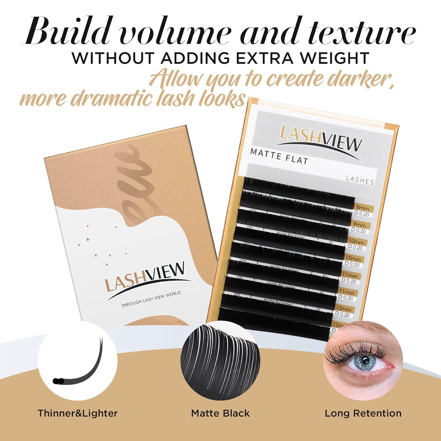 LASHVIEW Eyelash Extensions,Ellipse Flat Eyelash Extensions 0.15mm C Curl 8-15mm Mixed Tray,Mink Black,Individual Lashes,Super Matte Extremely Soft Professional Salon Use - Eco House Kit