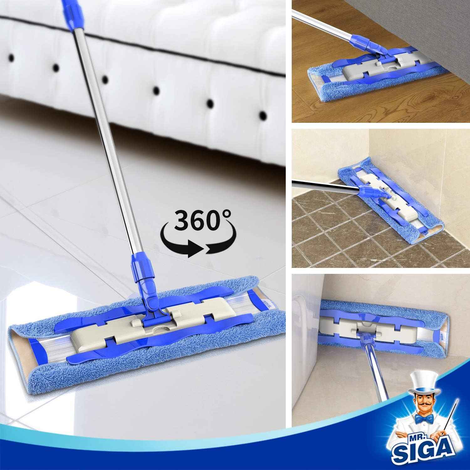MR.SIGA Professional Microfiber Mop for Hardwood, Laminate, Tile Floor Cleaning, Stainless Steel Telescopic Handle