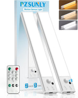 Under Cabinet Lighting Wireless,Rechargeable Motion Sensor Light Indoor,3Color Dimmable Closet Light Battery Operated with Remote Control, Magnetic Under Counter Lights for Kitchen 2Pack