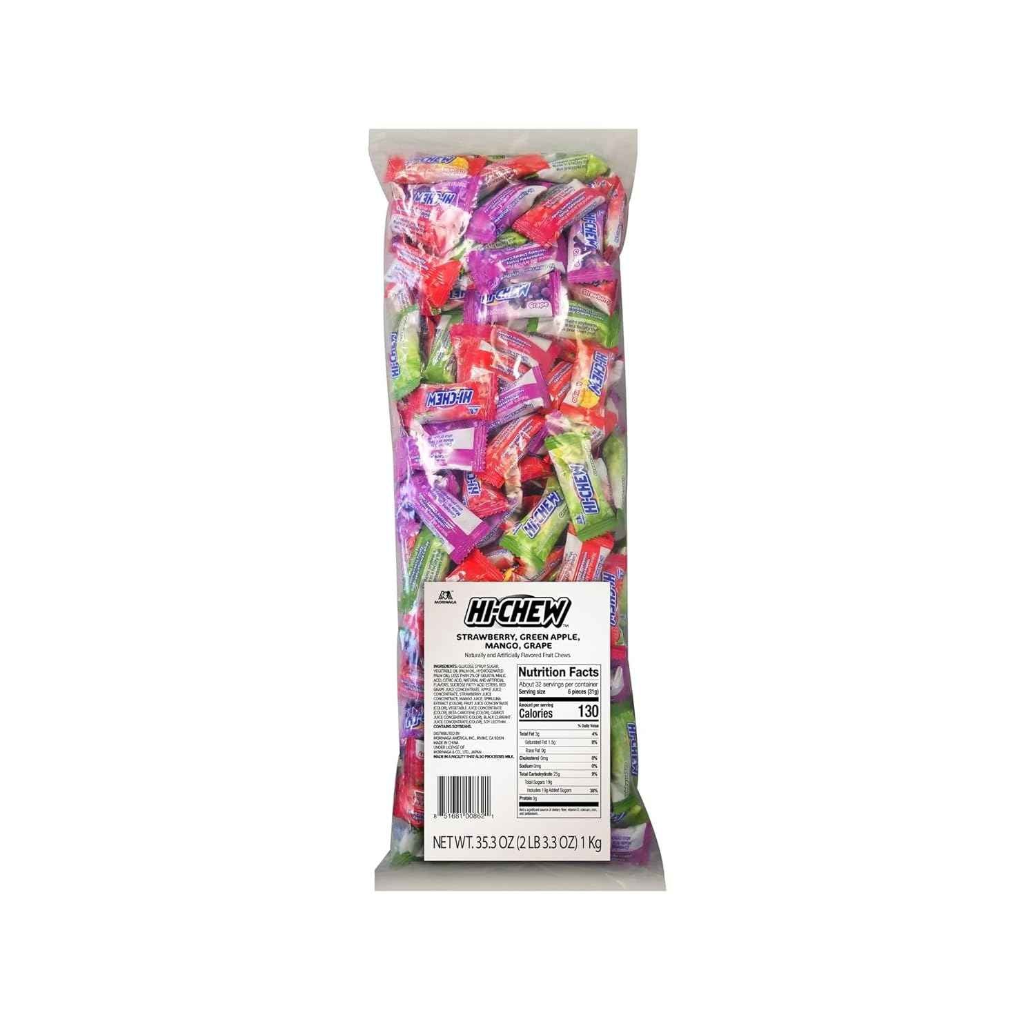 HI-CHEW Assorted, Green Apple Strawberry Mango Grape, Soft & Chewy Candy 2lb - 185+ Pieces Individually Wrapped - Made with Immensely Juicy Fruity Flavors