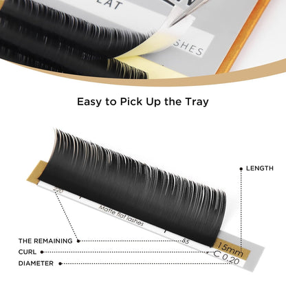 LASHVIEW Eyelash Extensions,Ellipse Flat Eyelash Extensions 0.15mm C Curl 8-15mm Mixed Tray,Mink Black,Individual Lashes,Super Matte Extremely Soft Professional Salon Use - Eco House Kit