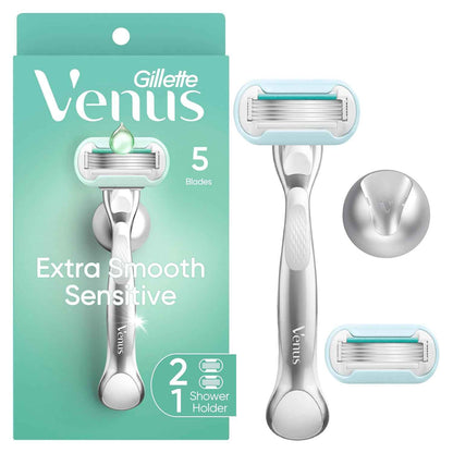 Gillette Venus Razor for Women, Includes 1 Reusable Razor Handle + 2 Refills, for Sensitive Skin with Metal Handle and Shower Holder