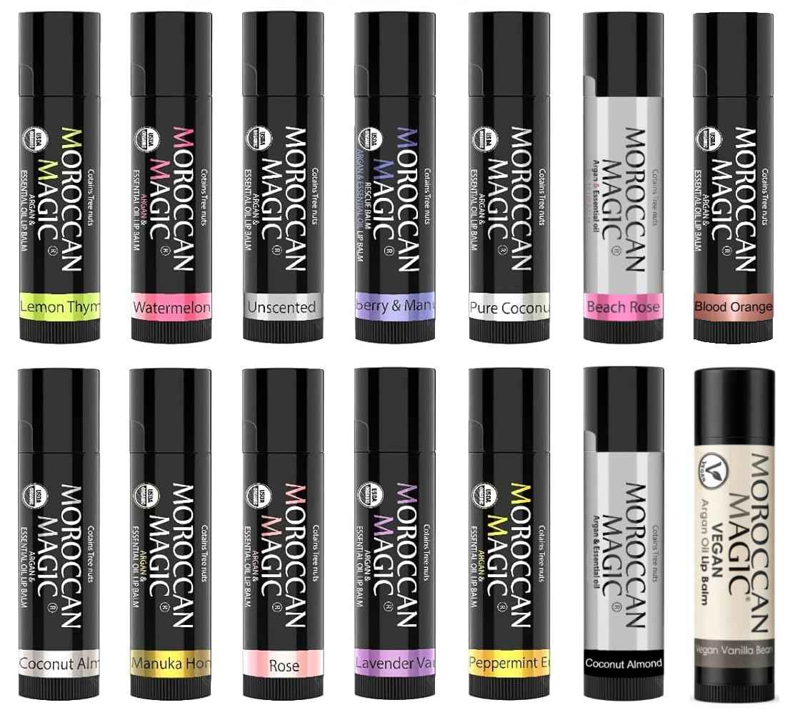 Moroccan Magic Organic Pure Coconut Lip Balm 3 Pack | Ultra-Hydrating Argan & Essential Oil Lip Moisturizer + Vitamin E | Natural Chapstick for Dry Lips | Smooth, Non-Toxic | Organic Lip Balm