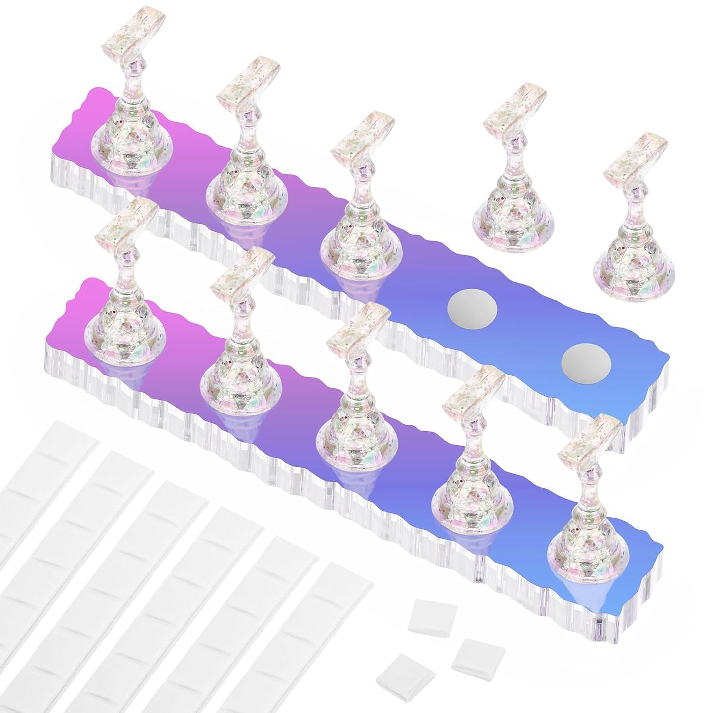 Difenni Nail Stand Acrylic Nail Art Display Stand Magnetic Nail Tips Practice Holder 54 Pcs Reusable Adhesive Putty for DIY Painting Nails Stand kit (Aurora)